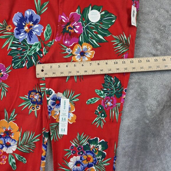Old Navy Pixie Pants Womens 14 Red Floral Mid-Rise Ankle Length Stretch Tropical - Picture 8 of 14